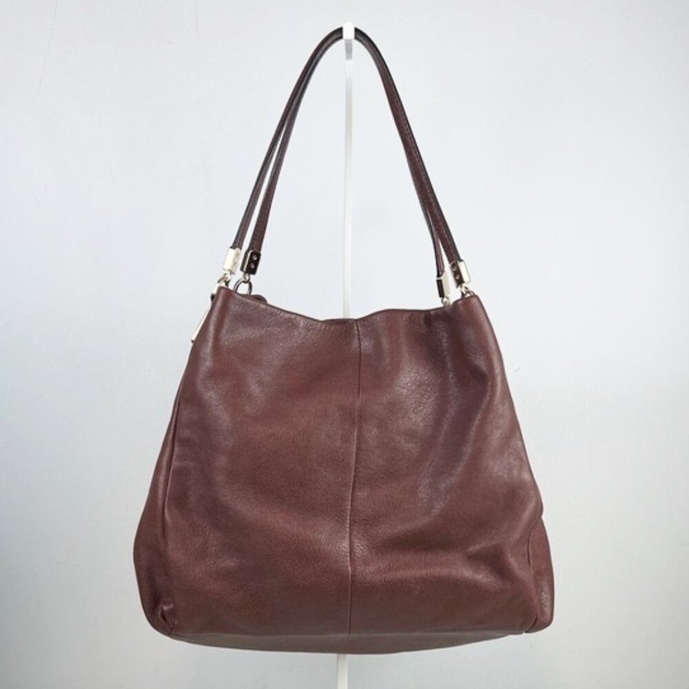 Coach Madison Phoebe Pebbled Leather Chestnut Brown Satin Shoulder Bag 26224